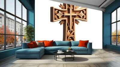 wall hanging wooden Christian cross design isolated on a white background Wall mural