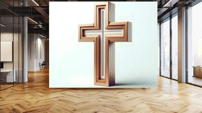 wooden 3d Christian cross illustration isolated on a white background Wall mural