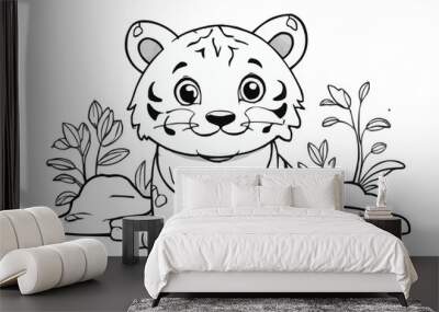 drawing Tiger Sitting illustration with outline Wall mural