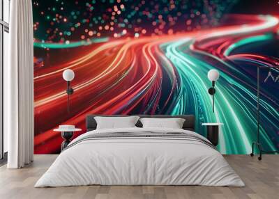 dynamic neon wave abstract red, green, and blue vibrant lines Wall mural