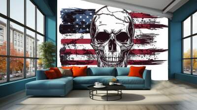 Evil skull in a bandana. Bandana in the style of the American flag. Highly detailed vector illustration. Wall mural