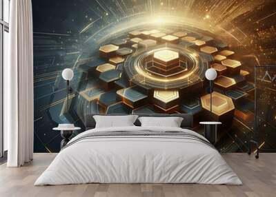 futuristic, abstract, and opulent digital geometric technology- generatve ai Wall mural