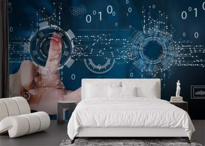 Internet of Things, digital transformation, and software technology development concept. Coding by a software engineer using an innovative technological interface on a laptop Wall mural