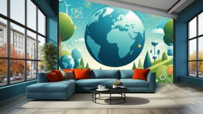 landscape with earth, earth day, earth day illustration, Wall mural