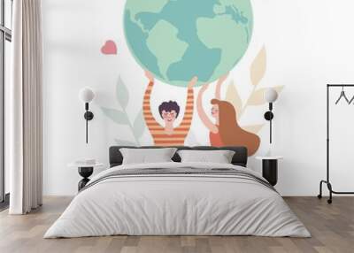 Couple holds the globe in their hands Wall mural