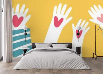 Illustration of human hands raised up Wall mural