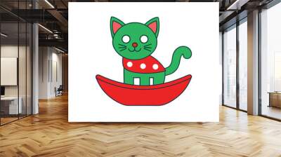 Cute Cat on Boat Vector Artwork. Wall mural