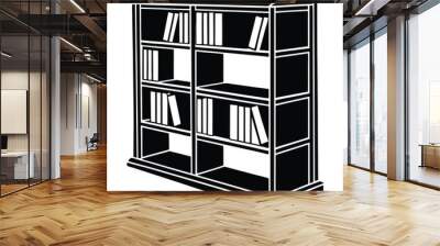 Modern Bookshelf Silhouette Line Illustration. Wall mural