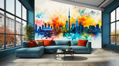 An abstract art colourful skyline of Toronto city in Canada. Wall mural