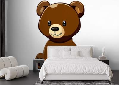 Brown teddy bear clipart vector illustration. Cute bear child sitting on white background with a smile. Wall mural