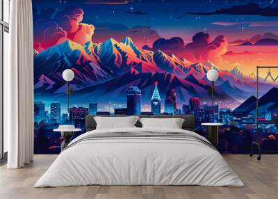 Salt Lake City Flat Vector Skyline Illustration Wall mural