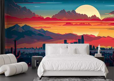 Tucson flat vector city skyline sunset illustration Wall mural