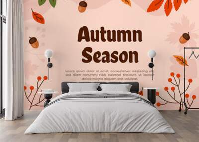 Autumn season square background design with leaves for banner or social media template Wall mural