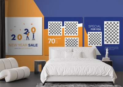 New year sale square banner for website, social media, or internet ads. Promotion sale for celebrate new year 2020. Vector illustration Wall mural