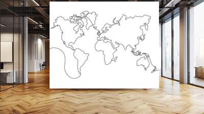 World Map with One Stroke Outline Style Wall mural