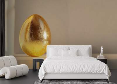 Shiny gold egg displayed on a clean white background Wall mural