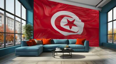  Flag of the Tunisia waving in the wind 3d render Wall mural