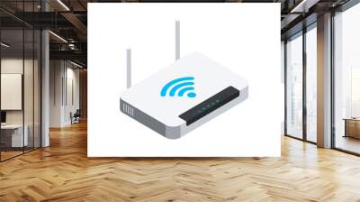 Isometric network wi-fi router with two antennas. Vector illustration isolated on white background. Wall mural