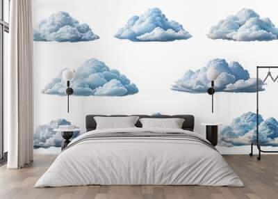 Clouds Collection, isolated transparent png, fluffy white, sky, rain cloudscape atmosphere Wall mural