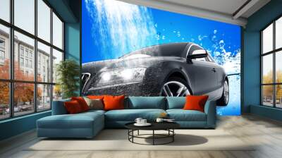 Car wash, Dirty car wash in action - Image Wall mural