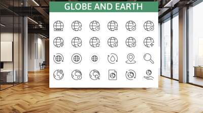 globe and earth 40 line icons set. world, web, global, sphere sign. planet, map symbol. isolated on  Wall mural