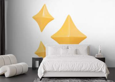 3D Gold star sparkle emoji. Cute shiny star shaped object. Magic element. Cartoon creative design icon isolated on white background. 3D Rendering Wall mural