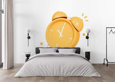 3D Yellow vintage alarm clock. Meeting reminder. Good morning. Wake up time. Important dar or date. Office work and deadline. Cartoon creative design icon. 3D Vector illustration Wall mural