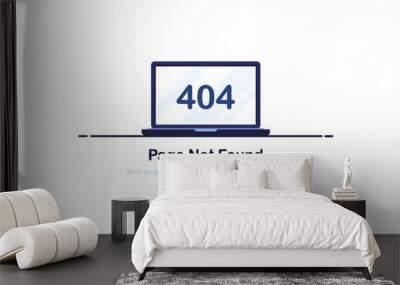 Vector illustration 404 error page not found banner. Laptop with text 404. System error, broken page. For website. Web Template. Blue. Eps 10 Wall mural