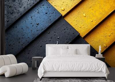 Abstract Water Drops on Black, Blue and Yellow Surfaces Wall mural