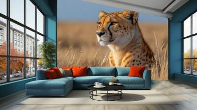 Cheetah in the Golden Grass Wall mural