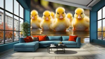 Ducks Swimming In A Row With Reflection Leaders, Background Image, Hd Wall mural