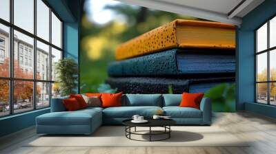 Stack of Books in the Grass Wall mural