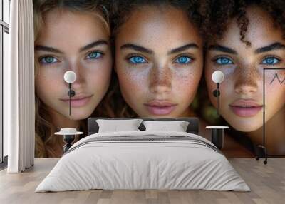 Three Young Women With Blue Eyes and Freckles Wall mural