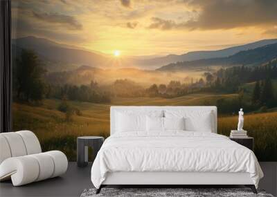 Mountain valley during sunrise. natural summer landscape in slovakia. Wall mural