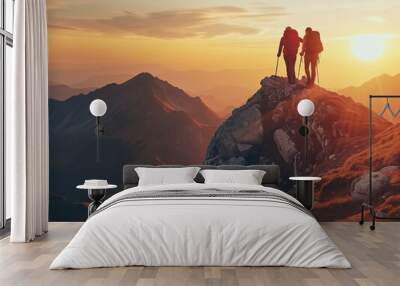 silhouette of a couple in the mountains Wall mural