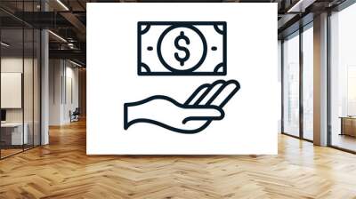 Money in hand outline icons. Vector illustration. Editable stroke. Isolated icon suitable for web, infographics, interface and apps. Wall mural