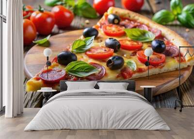 pizza with salami and tomatoes Wall mural