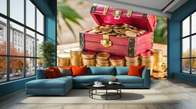 treasure chest with coins Wall mural