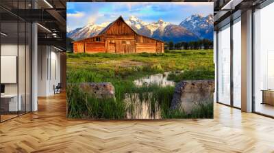 Mormon row with the Grand Tetons in the background is one of the most popular destinations in Jackson Hole Wyoming. Wall mural