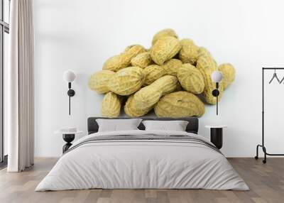 Dried peanuts isolated on white Wall mural