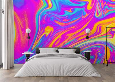 Psychedelic multicolored background abstract. Rainbow colors. patterns background. Photo macro shot of soap bubbles.. Wall mural