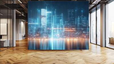 19. Futuristic AI society, digital metropolis, innovative technology, holographic interfaces Wall mural