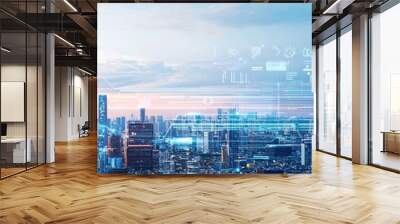 35. AI-controlled future, advanced urban landscape, futuristic technology, digital integration Wall mural