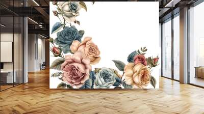 a vintage floral garland, antique flowers and leaves, realistic, muted vintage palette, isolated on white background transparent background Wall mural