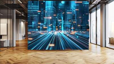 AI-driven society, futuristic city, advanced technology, holographic interfaces Wall mural