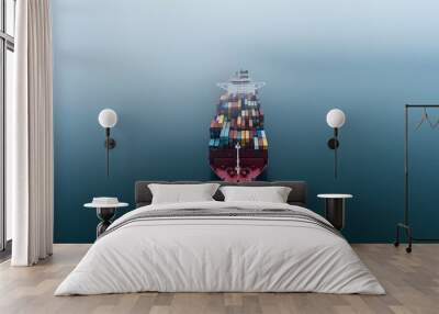 Cargo ships stuck at a harbor due to trade restrictions, foggy horizon, shipping blockade, import/export crisis Wall mural