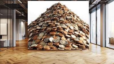 A colossal pile of coins and bills overflowing from a large scale, symbolizing the overwhelming burden of a nation's financial liabilities and economic strain. Wall mural