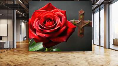 An Image Of A Red Rose With Cross-Shaped Petals And A Flared Center Wall mural