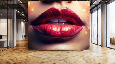 close up of human lips juicy sensual color palette and shallow depth of field to create a dreamy atmosphere for Wall mural