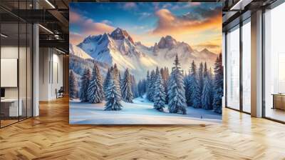 Snowy mountain landscape serene atmosphere peaceful mood winter style soft colors tranquil concept tranquility silence Wall mural